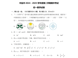 盐城中学2024-2025年度初一下学期期中考试数学试卷
