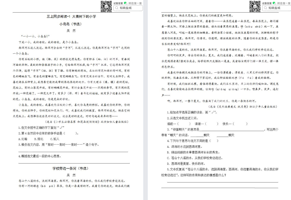 盐城小学三年级同步阅读上册