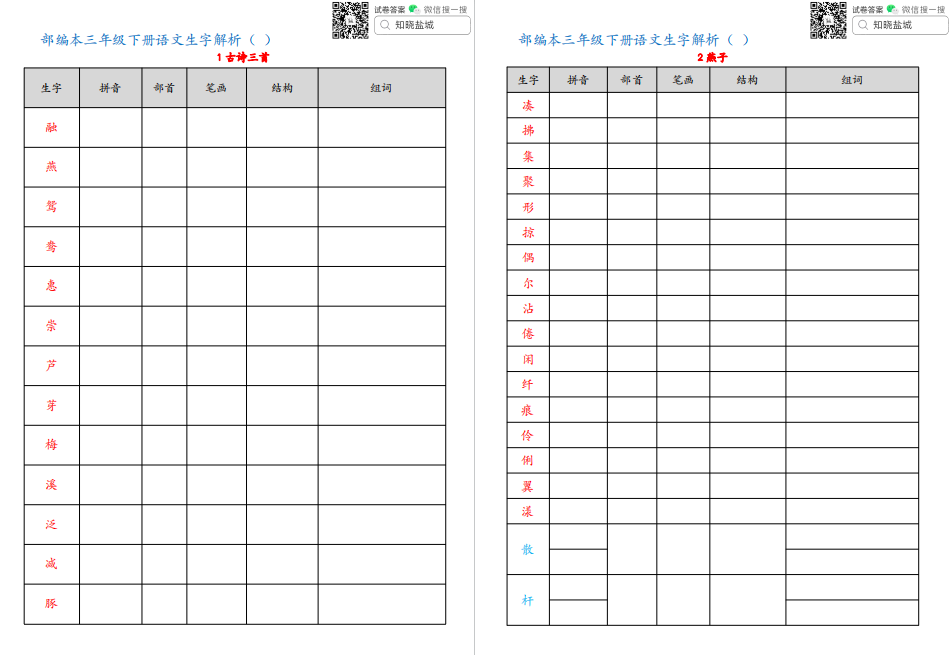 盐城小学三年级知识点下册