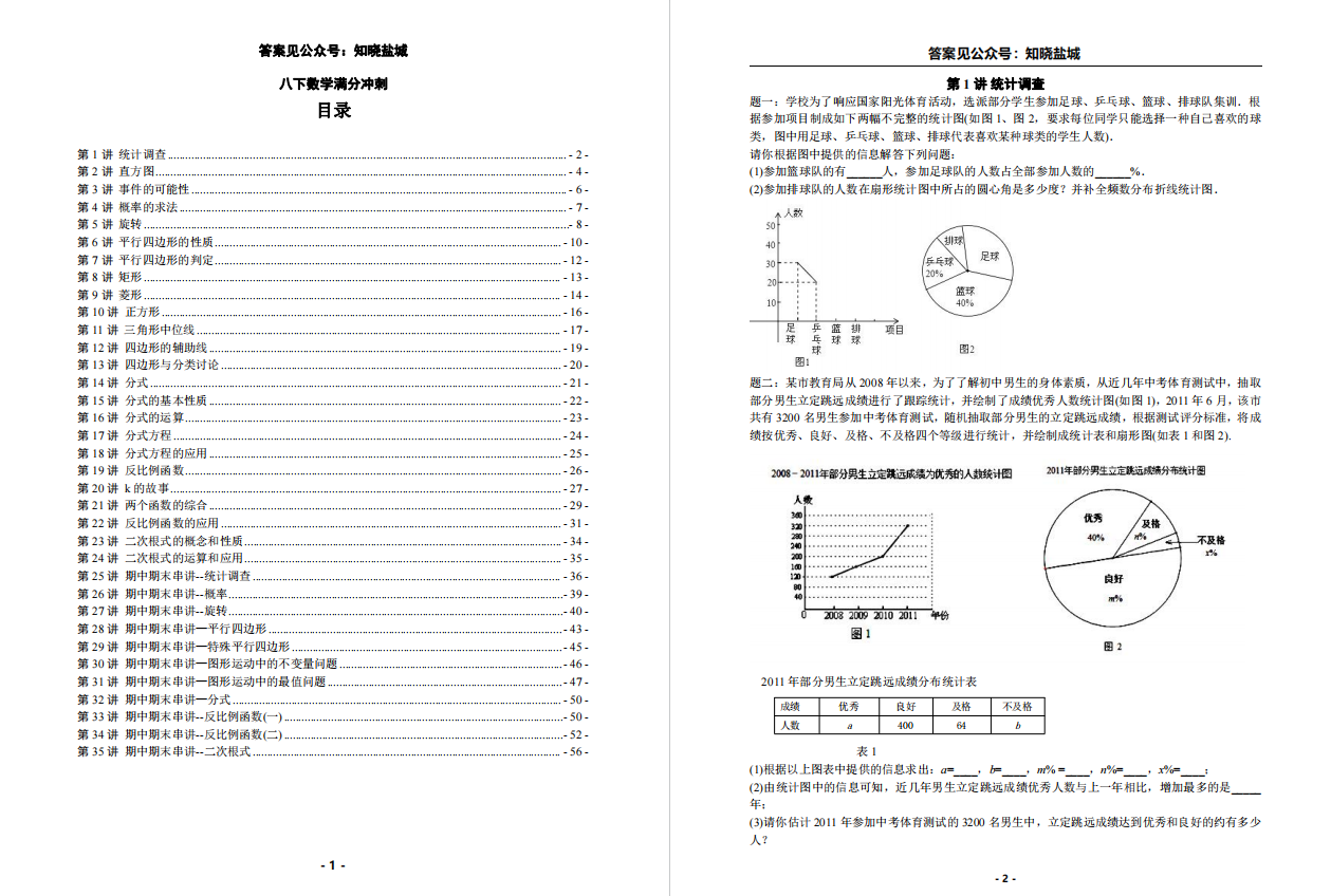 盐城名校初二满分冲刺习题合集