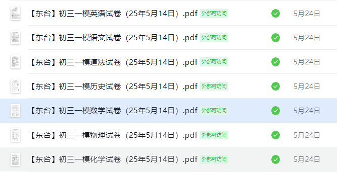 【东台】初三一模7门试卷（25年5月14日）