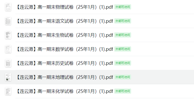 【连云港】高一期末7门试卷（25年1月）