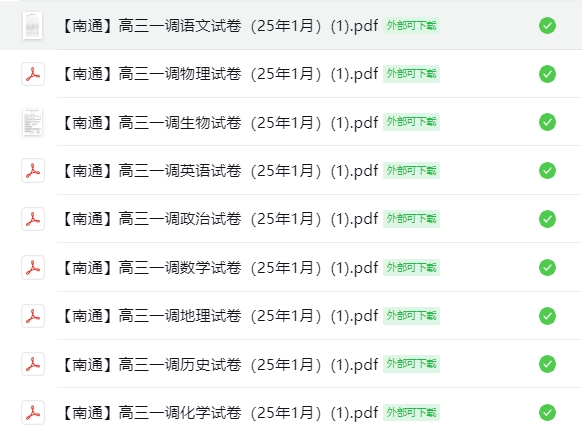 【南通】高三一调9门试卷（25年1月）
