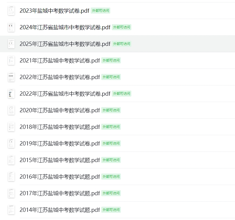 2014-2025盐城中考数学试卷