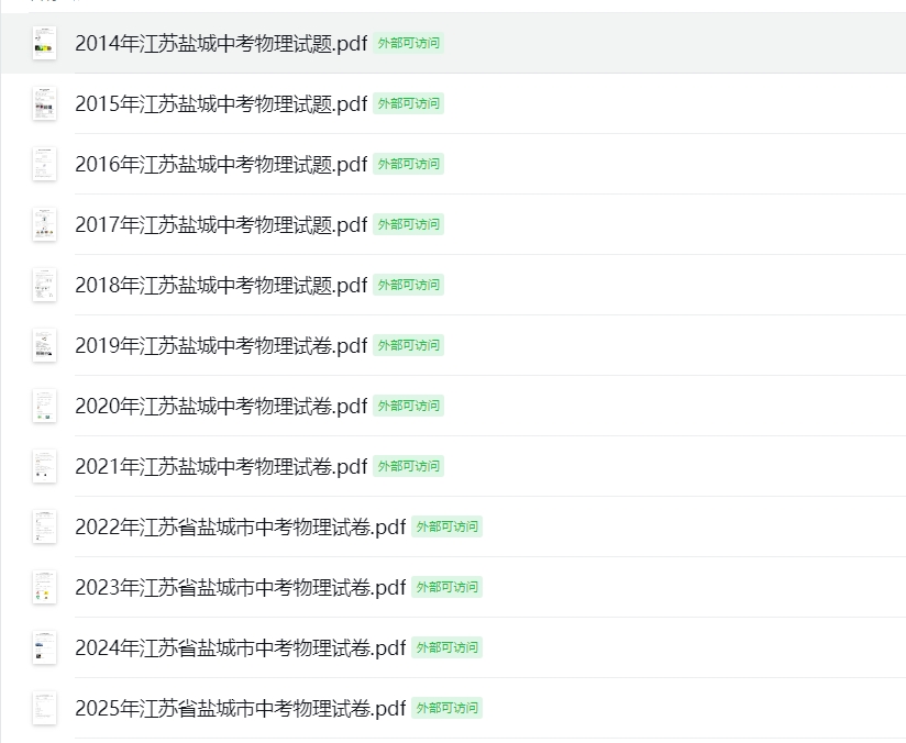 2014-2025盐城中考物理试卷