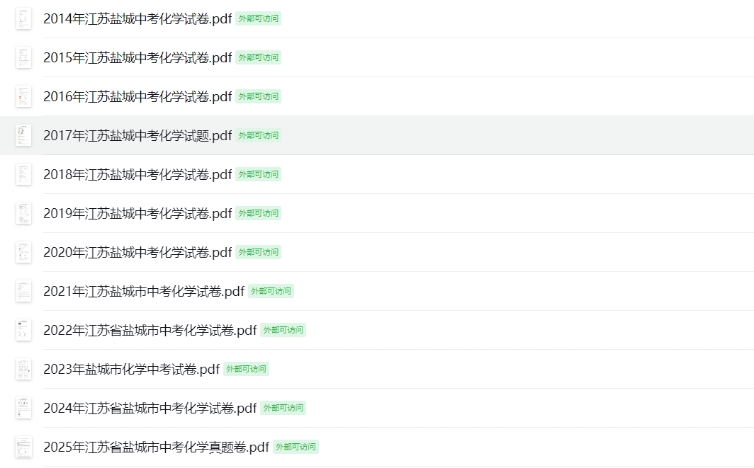 2014-2025盐城中考化学试卷