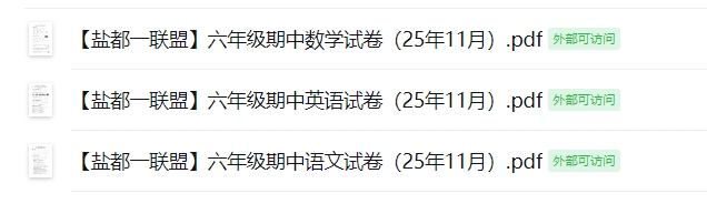 【盐都一联盟】六年级期中试卷（25年11月）